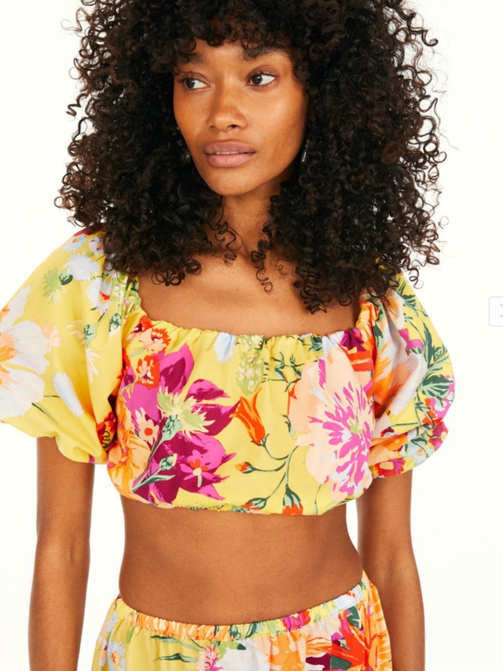 H&M Yellow Floral Puff-Sleeve Crop Top